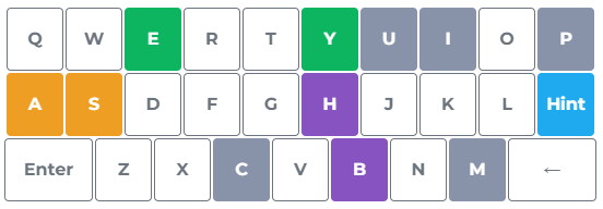Color-coded hints displayed to guide the next guess in Phrazle